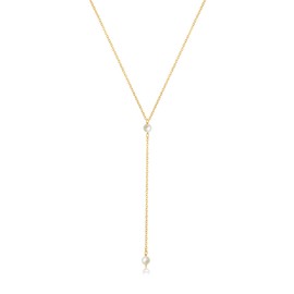 Pearl Y Necklace for Women,Pearl Lariat Necklace,Dainty Y Shaped Pearls Drop Necklaces,18K Gold Plated