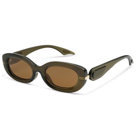 Appassal Retro Small Oval Sunglasses for Women Men 90s Trendy Sun Glasses Vintage Shades AP3651N Green/Brown