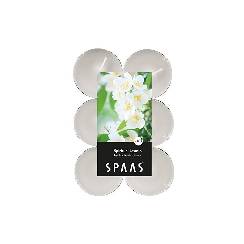 Spaas 12 Scented Maxi Tealights, 10 Hours, Spiritual Jasmine,White,D 58