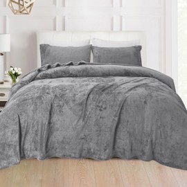 Elegant Comfort Luxuriously Soft 4-Piece Velvet Plush Flannel Sheet Set - Premium Quality - Cozy Warm, Anti-Static, Non Pilling Fuzzy Velvet Flannel Fleece Deep Pocket Sheet Set - Full, Gray