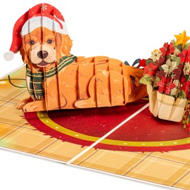 Frndly by Paper Love Christmas Cards Pop Up, 3D Christmas Dog, Handcrafted Popup Greeting Card For Christmas or Holidays, 100% Recycled and Eco-Friendly, 8" x 6" Cover - With Note Tag