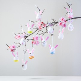 com-four® Easter Eggs in Bright Colours and Designs with Ribbon for Hanging