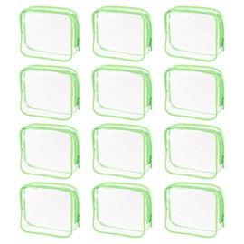 uxcell Clear Toiletry Bag, 12 Pcs PVC Transparent Makeup Bag for Women Man, Cosmetic Pouch Bags with Zipper for Travel Makeup Organizer Pouch, Green(M Size)