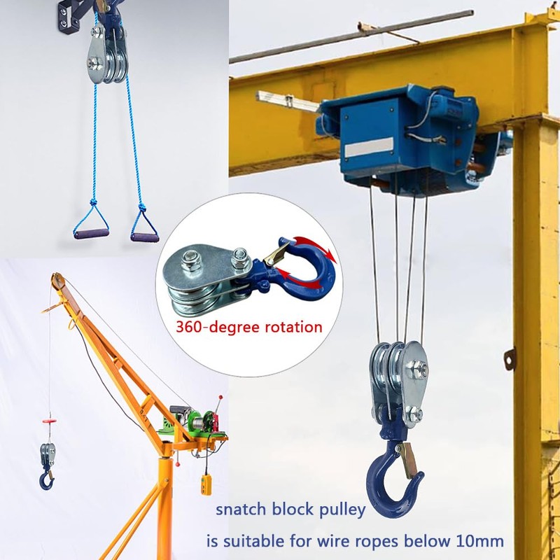 WANMEIZI Double Pulley 1 Ton Snatch Block with Hook Heavy