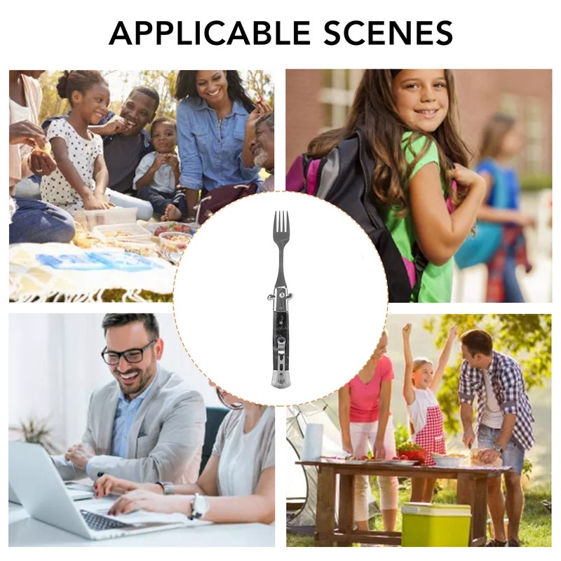 Folding Spring Camping Fork One Button Flick 304 Stainless Steel