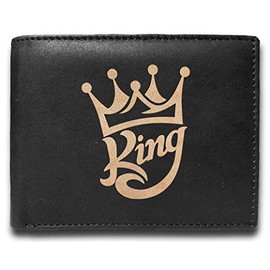 ALPHA MARKETERS King and Crown Illustration Leather Laser Engraved Minimalist Slim Black RFID Blocking Multi Pockets Credit Card Holder Oraganizer Mens Wallets UD7220