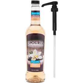Upouria Coffee Syrup - Sugar Free French Vanilla Flavoring, 100% Gluten Free, Vegan, and Non Dairy 750 mL Bottle - Coffee Syrup Pump Included