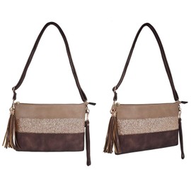 CRAZYCHIC - Women's Glitter Clutch Bag - Ladies Messenger Strass Crossbody Bag Soft PU Faux Leather Tassel - Multicolor Stripe Pochette - Shoulder Small Fashion Handbag Purse Bag - Coffee