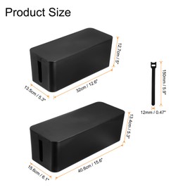 HARFINGTON 2 Set Cable Management Box, Cord Organizer with Nylon Cable Reusable Ties for Home Office Desk, TV Computer Router Wires, Power Strips Hiding, Black, Plastic Lid, M & L