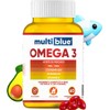 MultiBlue - Omega 3 Salmon Oil 60 Capsulas | Con Aceite de Pescado, EPA, DHA, CoQ10, Vitamina D3 y E | Sin Gluten, 100% Naturales, Libres de OMG | Certificado GMP | 2 caps diarias, 1 mes - Sabor Limon
