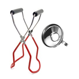 2 Pieces Stainless Steel Canning Jar Lifter Tongs and Canning Funnel with Safe and Secure Grip for Wide Mouth and Regular Jars, Easy to Clean and Dishwasher Safe (Red)