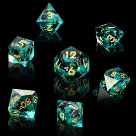 Liquid Core Flower DND Dice Set,7 PCS Resin Polyhedral Dice Set for Dungeons and Dragon RPG MTG Table Game (Green)
