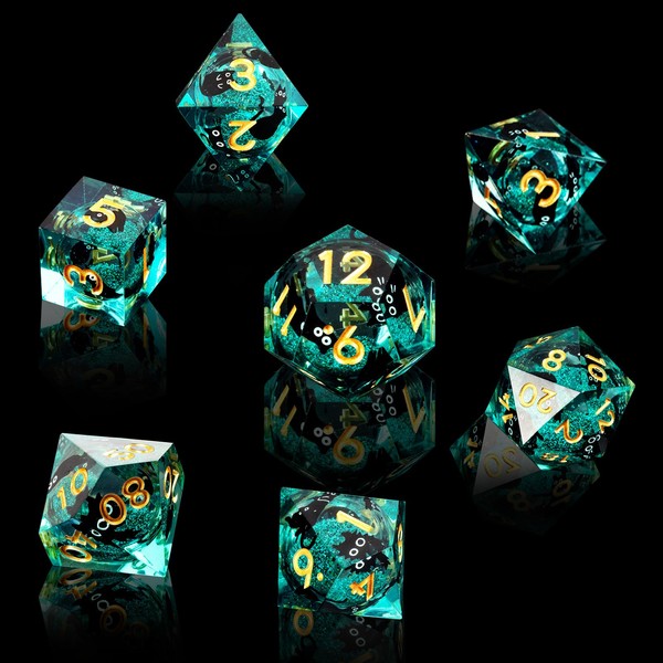 Liquid Core Flower DND Dice Set,7 PCS Resin Polyhedral Dice