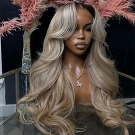 CIYOO Ombre Brown Roots Ash Blonde Wigs Human Hair 200% Density 13x6 Body Wave Hd Thin Lace Front Wig for Women Glueless Ombre Blonde Colored Lace Front Wigs 24 Inch