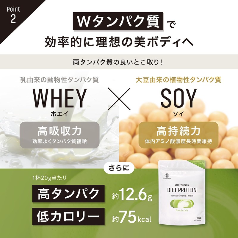 アンドルミネス プロテイン ダイエット 置き換え 女性 抹茶ラテ風味 280g ホエイ ソイプロテイン