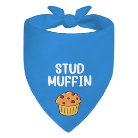 WHTYEFZ Stud Muffin Blue Dog Bandana, Funny Pet Scarf Accessory Photo Prop for Holiday Party, Muffin Foodie Themed Puppy Scarf Gifts for Dog Mom Dad, Christmas Birthday Present for Puppy Lover