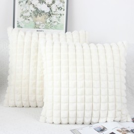 OYIMUA Cream White Cushion Cover, 50 x 50 cm, Set of 2, Fluffy Cuddly Cushion, Plush Cushion Covers, Decorative Cushion, Soft Fur Cushion Cover, Luxury Sofa Cushion, Square Decorative Cushion
