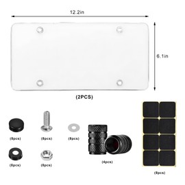 YTFRL 2 PCS License Plate Covers, Unbreakable Plastic Auto Tag Frame Protector with Screw Caps, Clear Flat License Plate Protective Shield Fits Standard US Plates, Car Accessories