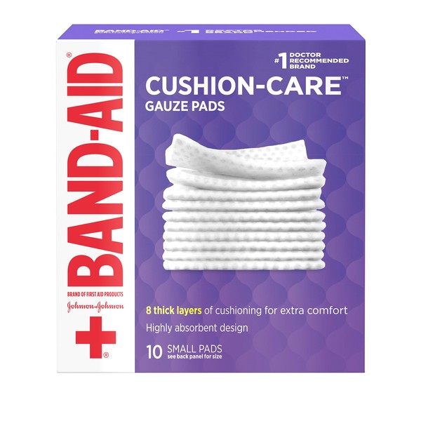 Band-Aid Brand Cushion Care Non-Stick Gauze Pads, Individually-Wrapped, Small, 2 in x 2 in, 10 ct
