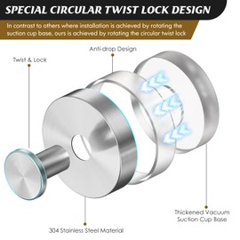 MOTAIPEAK Suction Cup Hooks for Shower,4Pcs Shower Hooks for Inside Shower,No Drill Towel Hooks for Bathroom Wall,Kitchen,Glass,Mirror,Tile to Hang Towels,Robes,Loofah-Silver