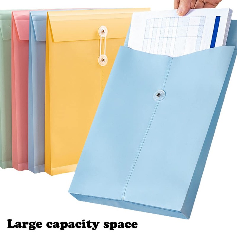 Plastic Envelope File Folder with Button String Tie Closure, 10