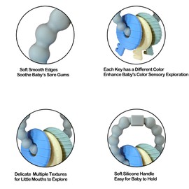 Baby Teether Keys,Teething Keys Toys for 3 to 18 Months Infants Toddler Sensory Chew Toys BPA-Free Toy for Baby Teething Relief(Grey)