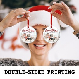 CHOANG Farmhouse Christmas Ceramic Ornaments - Holy Cow, Goat, Chicken Farmhouse Animals Decoration Hanging Tree - Merry Xmas On The Farm Ornament