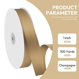 Quhora 1" x 100 Yards Satin Ribbon - Champagne Gold Silk Ribbon with Spool - Ideal for Gift Wrapping, Floral Bouquets, Crafts, Wedding Party Decorations, Christmas and Sewing Projects