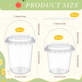 Funnymoom 50 Sets Clear Plastic Drink Buckets with Handles, Lids & Straws, 24oz & 34oz Disposable Iced Coffee Bubble Tea Tubs Bulk, Disposable Smoothie Cups for Adult Pool Beach Party Supplies