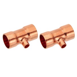 PATIKIL 3/4" x 1/4" x 3/4" ID Reducing Tee Copper Solder Fitting Copper Fittings, 3 Pieces 99.9% 3-Way Pure Copper Pipe Connector Adapter Reducer with Solder Fittings