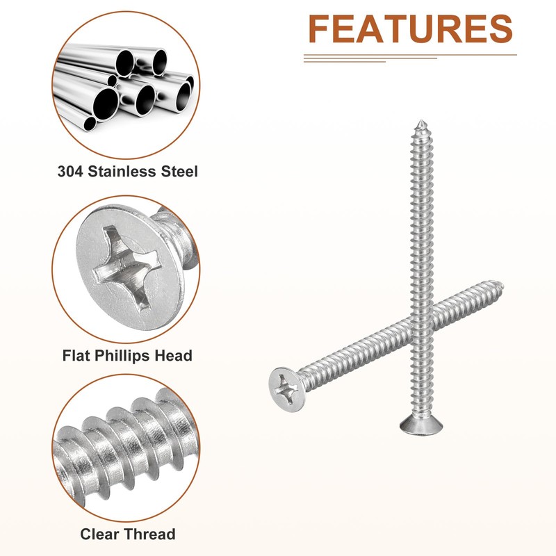 DTGN 30Pcs #12x3" Flat Head Wood Screws, 304 Stainless Steel