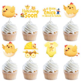 Funmemoir Chick Baby Shower Decorations - 36PCS A Little Chick Is About to Hatch Cupcake Toppers, Farm Animal Theme Party Supplies for Hatching Soon Barnyard Baby Shower Celebrations