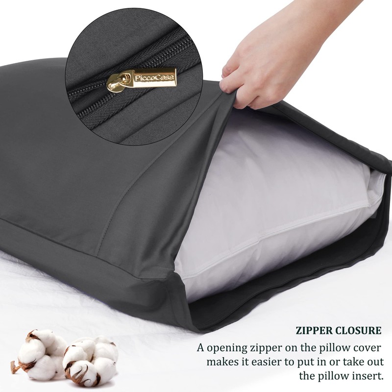 PiccoCasa Pillowcases 2 Pack Cotton Pillow Cases with Zipper Closure