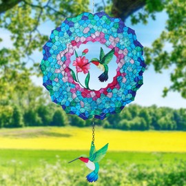 MUMTOP Hummingbird Wind Spinners Hanging, 12 Inch 3D Stainless Steel Metal Wind Spinner with Tail, Gifts for Indoor Outdoor Yard and Garden