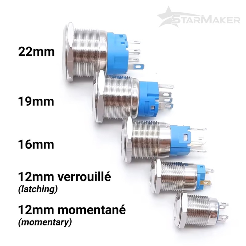 16mm 12V-24V DC 4A White Ring LED Lighted Metal Switch