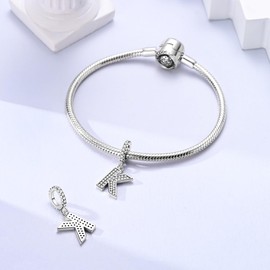 Hapour Letter 925 Sterling Silver Charm with Cubic Zirconia Alphabet A-Z Initial Dangle Charms Beads Pendent DIY Jewelry for Bracelets Necklace