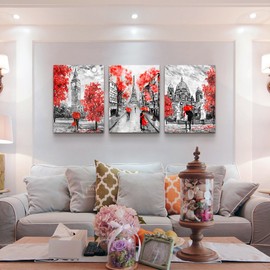 Canvas Art Simple Life Black and white scenery romantic couple Wall Art Decor 16" x 24" 3 Pieces Framed Canvas Prints Black and white Eiffel Tower Ready to Hang for living room Home Decoration