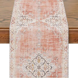 Snycler Table Runner Boho Table Runners Vintage Elegant Farmhouse Table Center Linen Decor for Home Dining Party Entrance (13x108 Inch) Light Pink
