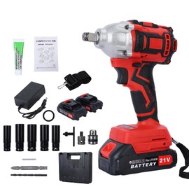 clinmday Cordless Brushless Impact Wrench, 1/2 Inch Max High Torque 520N.m Electric Impact G, with Brushless Motor and 2 x 1500mAh Batteries - Ideal for Cars, Construction Work US