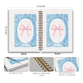 Dejfel Christian Notebook Journal,Coquette Pink Bow Preppy Notebook Journal,Christian Gifts for Women Faith, Bible Journaling Notebook, Preppy Gifts for Women,Spiral Notebook 5.5x8.3 Inch