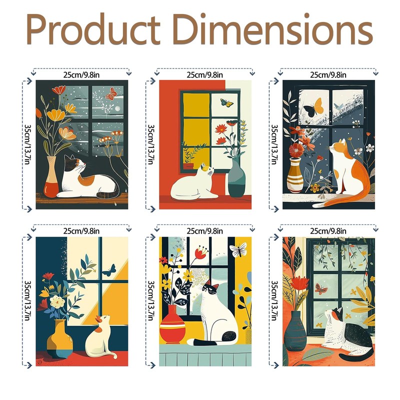 JATOK Pack of 6 Paint by Numbers Adults, DIY Cat