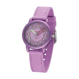 JACQUES FAREL Educational Watch Eco Children's Watch Girls Analogue Quartz with Textile Strap Made of Organic Cotton Purple Sustainable ORGT 1112, Purple, Strap.