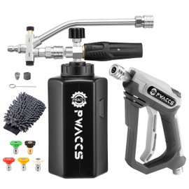 PWACCS Pressure Washer Foam Gun with Dual Connector Accessory, Short Power Washer Gun Foam Cannon and Double Tip Attachment Car Wash Kit, 1/4" Quick Connector, M22 Male Inlet, 4000 PSI, 1.5 Liter