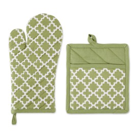 DII Lattice Basics Collection Kitchen Essentials, Oven Mitt & Potholder Set, Antique Green, 2, Piece
