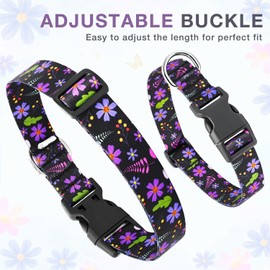 Ayaseen Dog Collar Medium Dogs, Floral Girl Boy Black Dog Collars Cute Dog Collar, Soft Flower Dog Collars Medium for Male Females - M