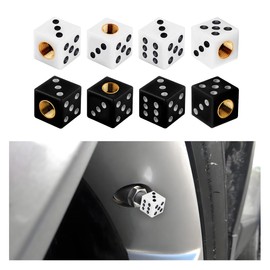 SHMZK 8 PCS Dice Tire Valve Stem Caps, Leakproof Dust Proof Dice Style Wheel Tire Valve Stem Cap Set, Dice Shape Wheel Valve Stem Cover Decor for Car SUV Truck Bike Motorcycle (White+Black)