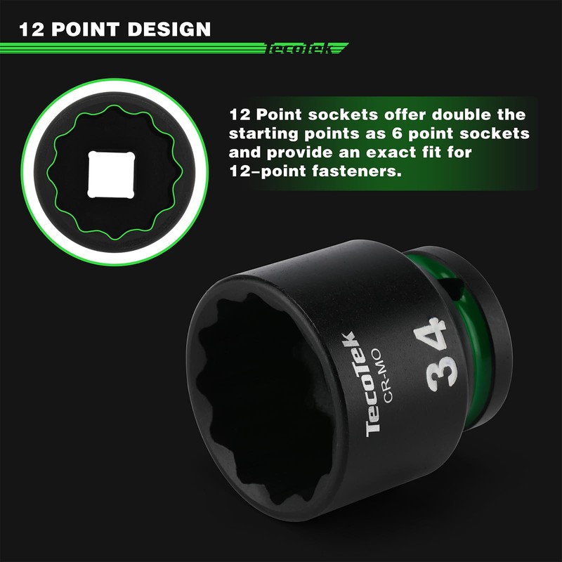 TecoTek 26 Pieces 1/2-Inch Drive Shallow 12-Point Metric Impact Socket