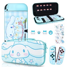 DLseego Cartoon Dog Switch Case Set Blue Carrying Case with 12 Slots Cute TPU Protective Case Soft Cover with 4PCS Lovely Puppy & Claw Thumb Grips Caps and 1PCS Kawaii Sticker for Switch 2017