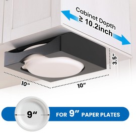 9-inch Paper Plate Dispenser Under Cabinet, Bamboo Paper Plate Holders, Kitchen Counter Vertical Plate Dispensers Holders Countertop Caddy(For 9-inch Plates, Black)
