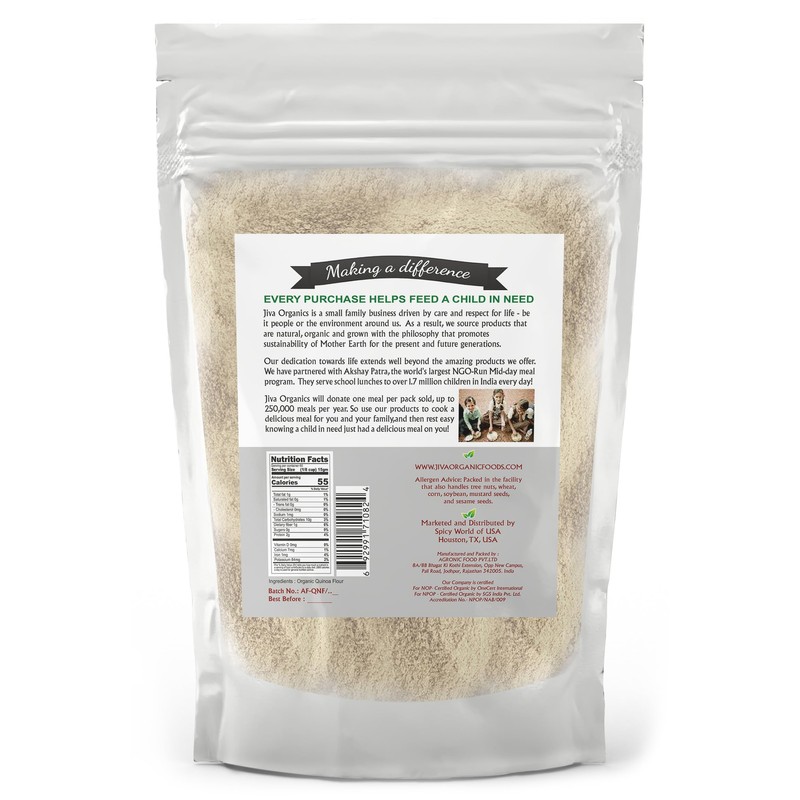Jiva Organics Premium Quinoa Flour 2 LB Bag - Gluten
